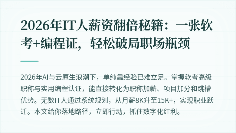2026年IT人薪资翻倍秘籍：一张软考+编程证，轻松破局职场瓶颈