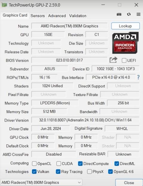 Graphics card in benchmark testing setup