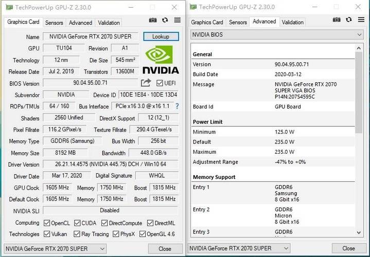 万丽RTX 2070 SUPER Gallardo核心芯片与显存规格细节