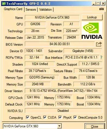 GTX 960 显卡核心与散热规格