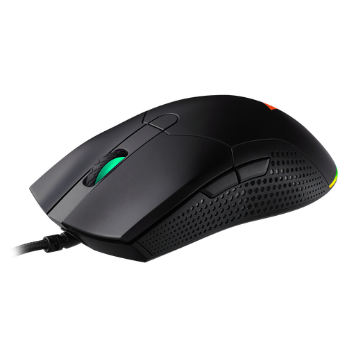 Gaming mouse close-up with RGB lighting