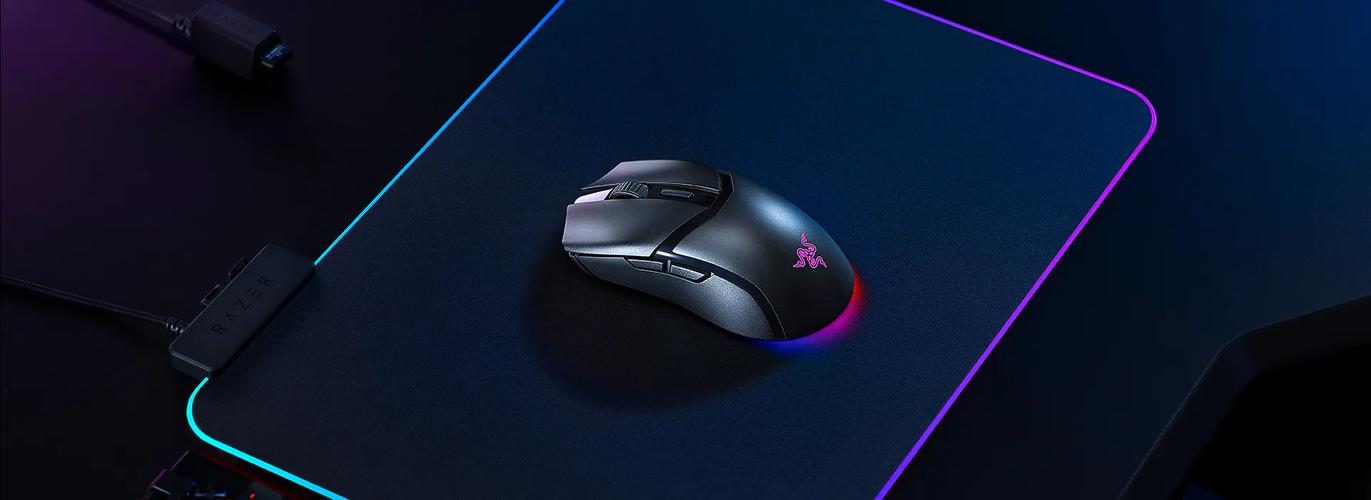 Black gaming mouse close-up with RGB illumination