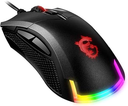 Gaming mouse close-up with RGB lighting