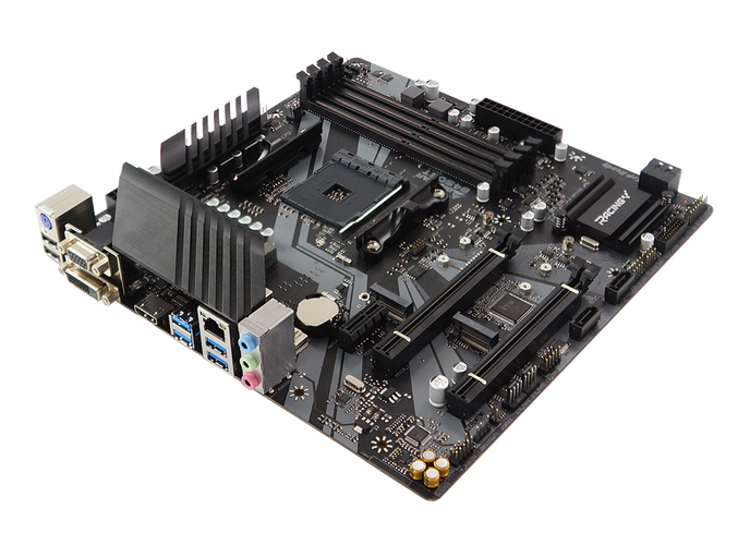 Micro ATX motherboard close-up view showing layout and components