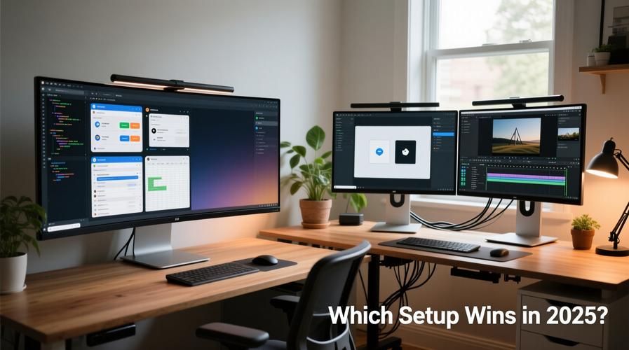 Multi monitor desk setup productivity