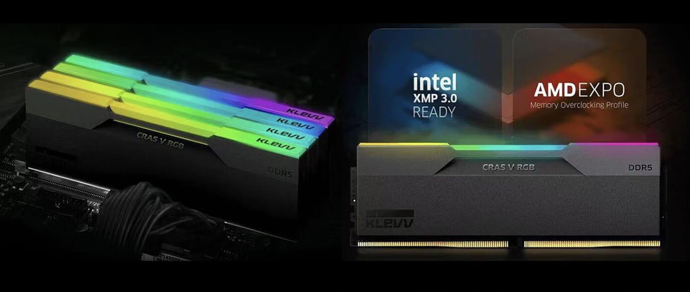 科赋Cras X内存外观展示，黑色散热马甲和RGB灯效