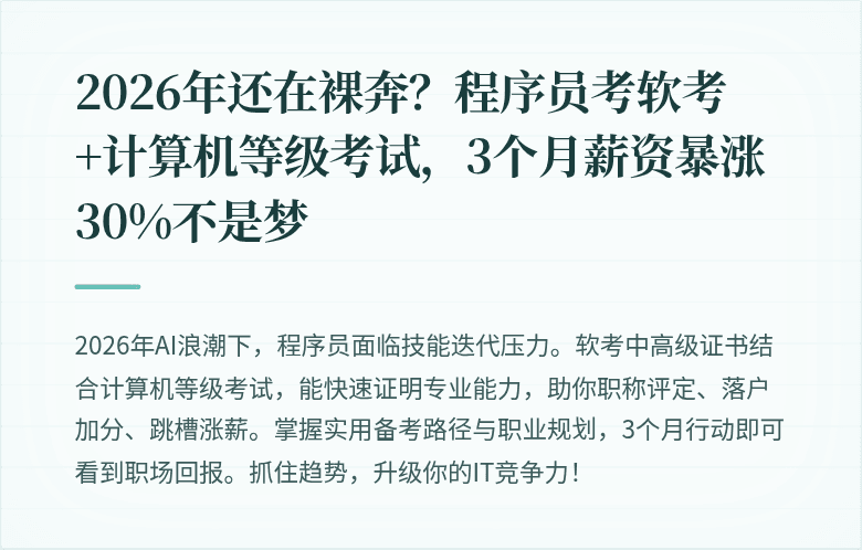 2026年还在裸奔？程序员考软考+计算机等级考试，3个月薪资暴涨30%不是梦