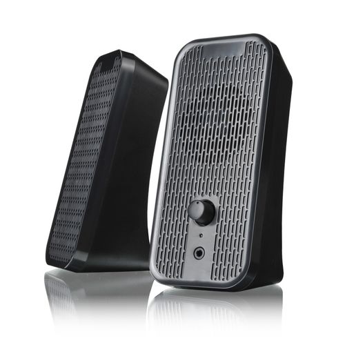 Close-up of audio speaker technical details and ports