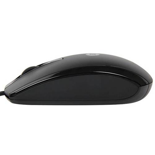 Black computer mouse on clean background showing specs