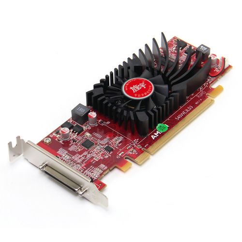 Computer graphics card on table with hardware details