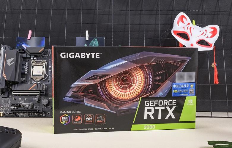 RTX 3080 graphics card close-up showing GPU chip and memory