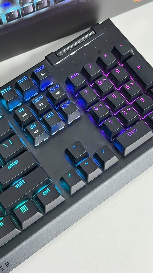 Close-up of RGB backlit mechanical keyboard keys