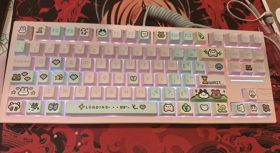 White RGB keyboard on modern desk