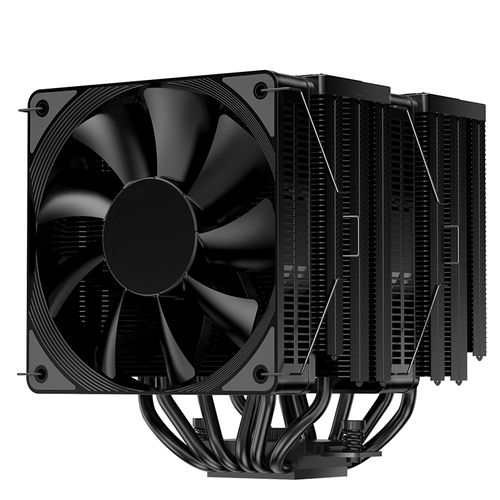 Black CPU air cooler installed in PC case
