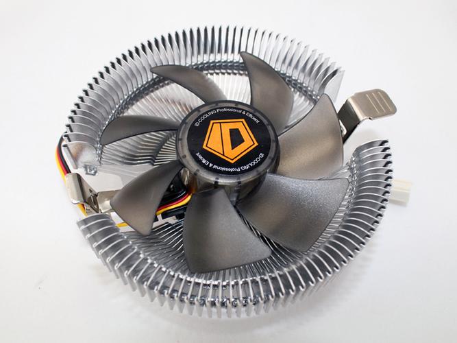 CPU cooler close-up with blue lighting