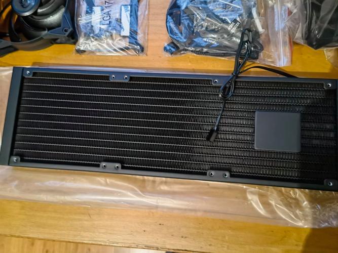 Triple fan AIO CPU liquid cooler close up