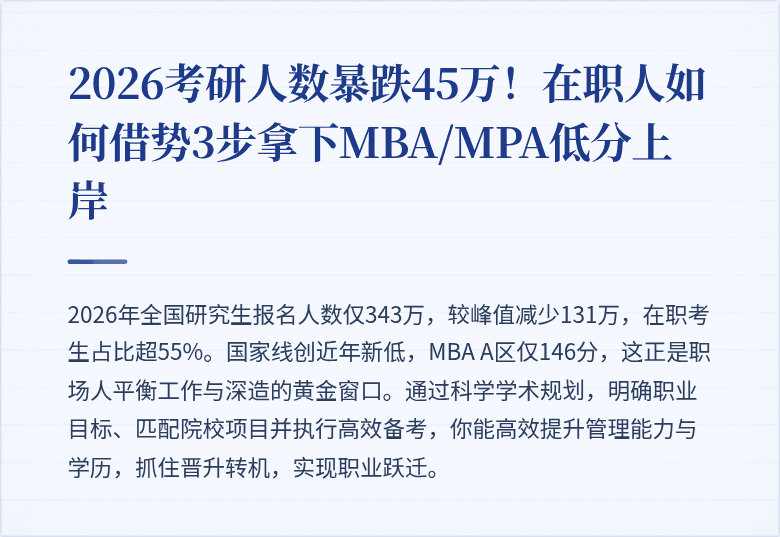 2026考研人数暴跌45万!在职人如何借势3步拿下MBA/MPA低分上岸