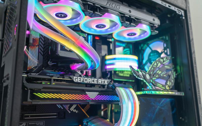 PC case interior with cooling fan