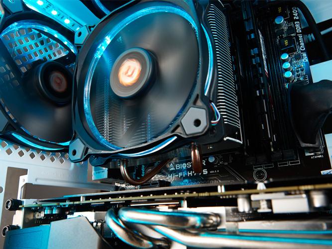 PC case with multiple cooling fans and radiator installed