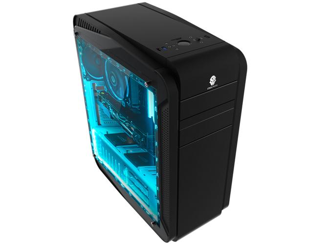 PC case internal structure showing motherboard tray and drive bays
