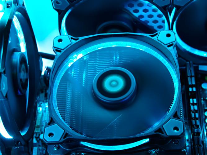 PC case performance test setup showing components under load