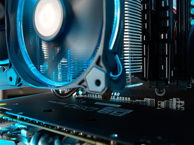 High performance gaming PC build inside black case with RGB lighting