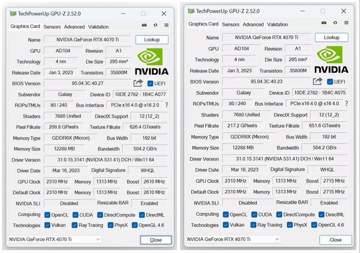 显卡规格对比示意图