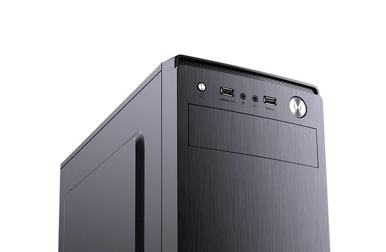 Open PC case showing internal bays and slots