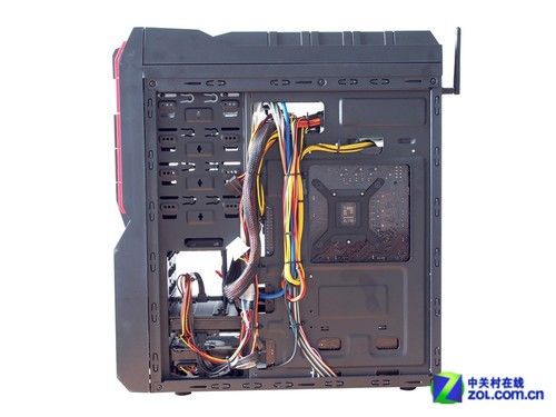 PC case interior with cables and components