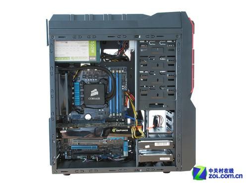 Empty black computer case interior view