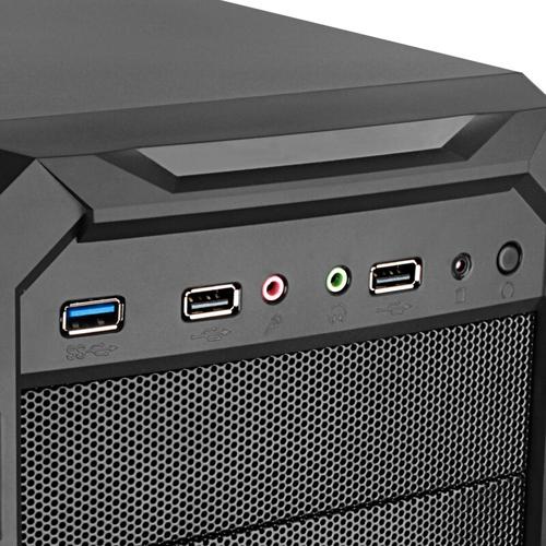 Black computer tower close-up view