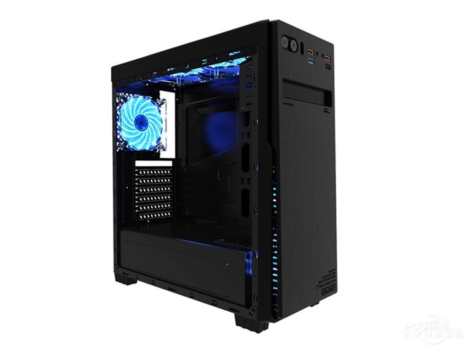 Sleek black PC case on table
