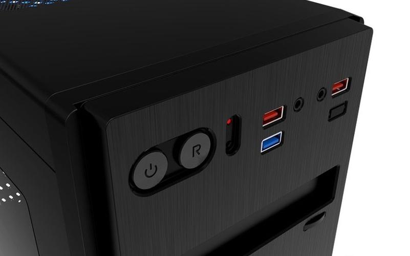 Open computer case showing internal components