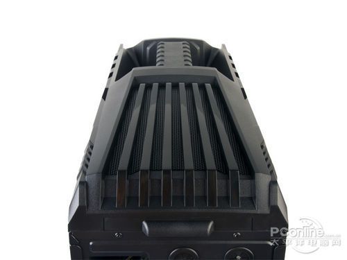 Close-up of black computer case front panel