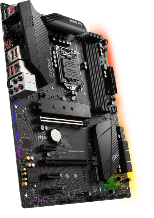 Detailed view of PC motherboard components and slots