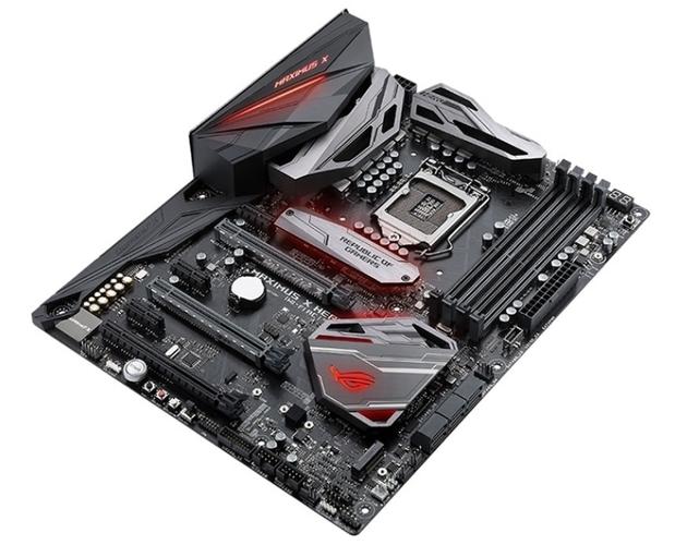 Motherboard close-up showing heatsinks