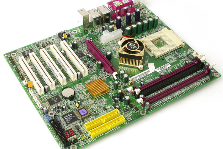 CPU socket and chipset area on motherboard