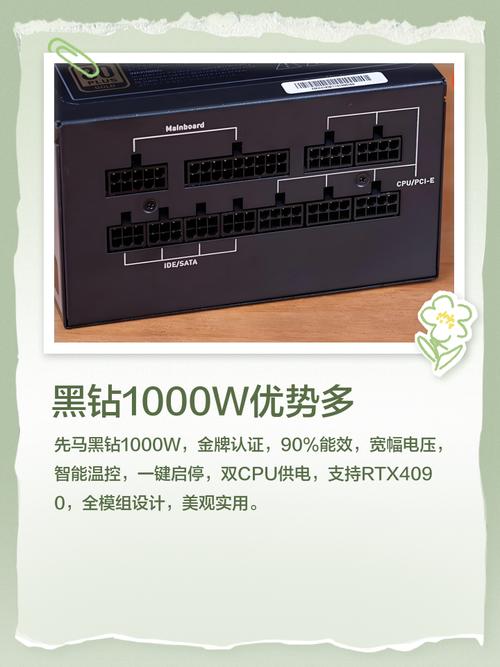 黑色电脑电源外观特写,展示机身和线材