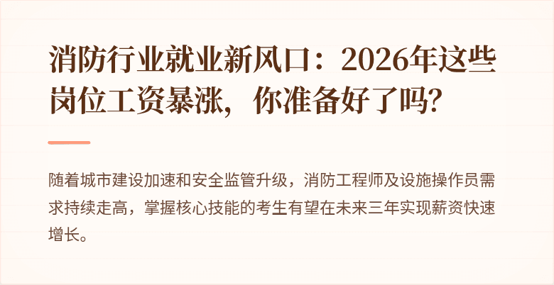 消防行业就业新风口：2026年这些岗位工资暴涨，你准备好了吗？