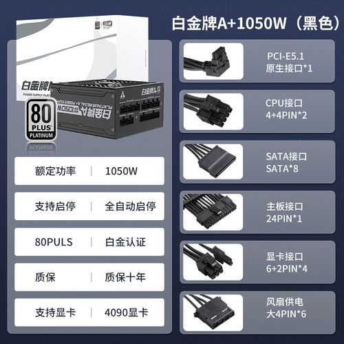 金河田1050W电源接口与内部规格细节