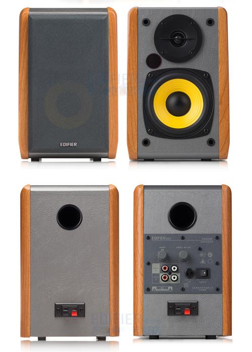 一对木纹音箱近距离细节展示