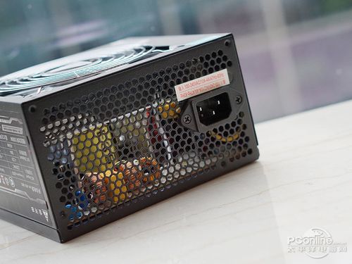 Black computer PSU with organized cables