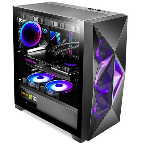 PC case internal layout with GPU and fans