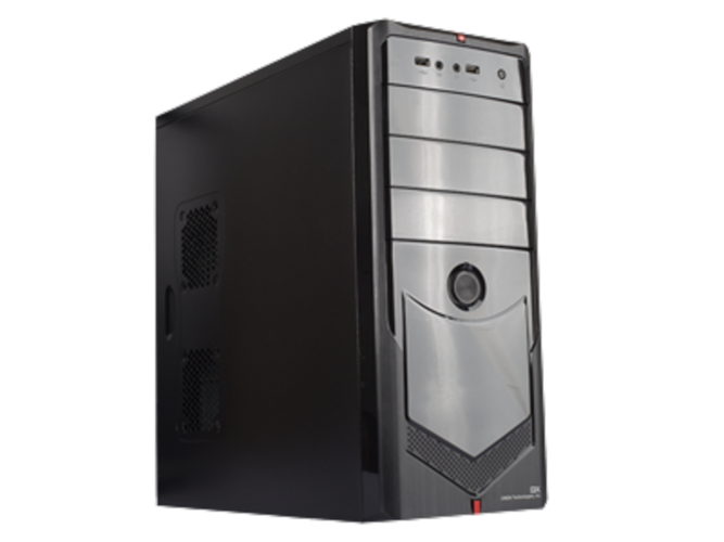 Modern black computer tower with glass panels