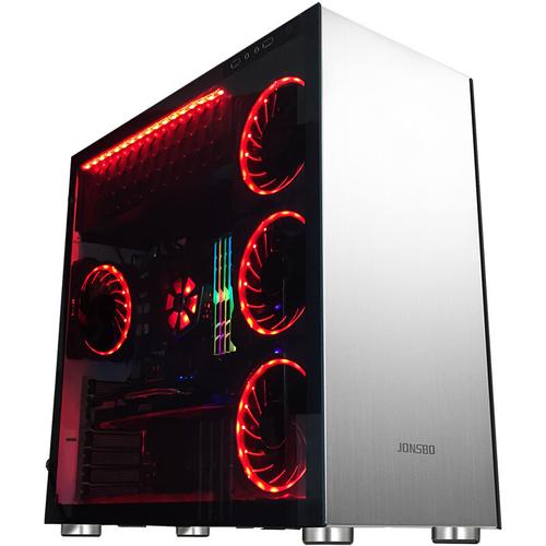 Open computer case with fans and graphics card