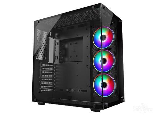 Open computer case showing internal components
