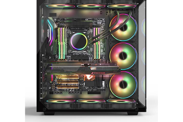 Modern black computer tower with glass panels