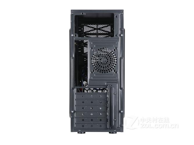 Empty black computer case interior view