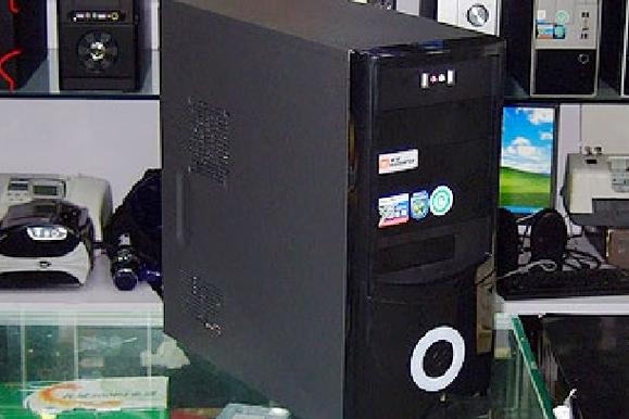 Open computer case with internal components