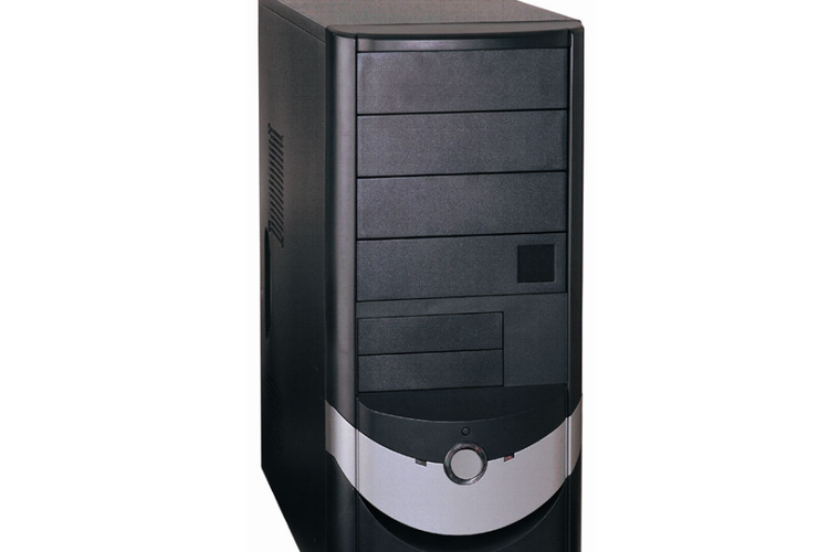 Black and silver computer tower exterior view